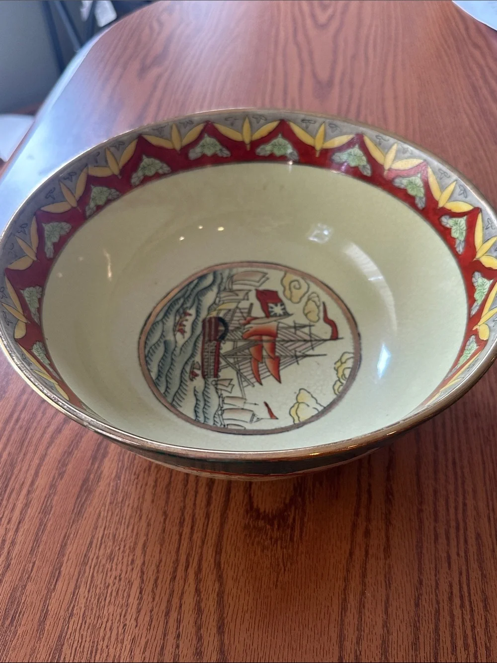Vintage Decorative Chinese porcelain bowl galleon ship motif Excellent condition